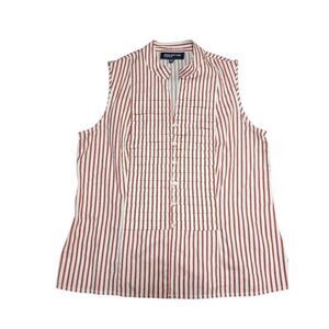 Jones New York Red White Striped Button front Sleeveless Blouse Women's M